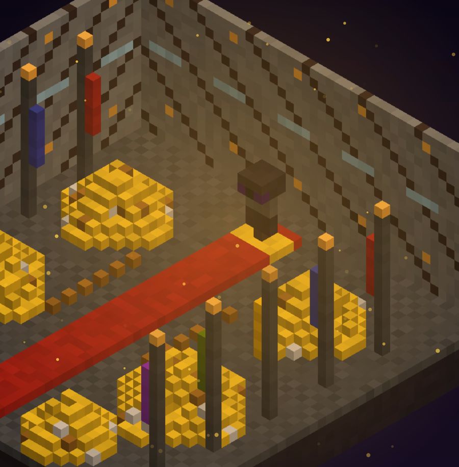 The Keeper's vault: piles of gold, chests and banners